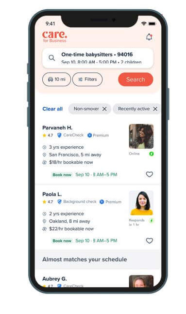 Care.com mobile phone app screensheet